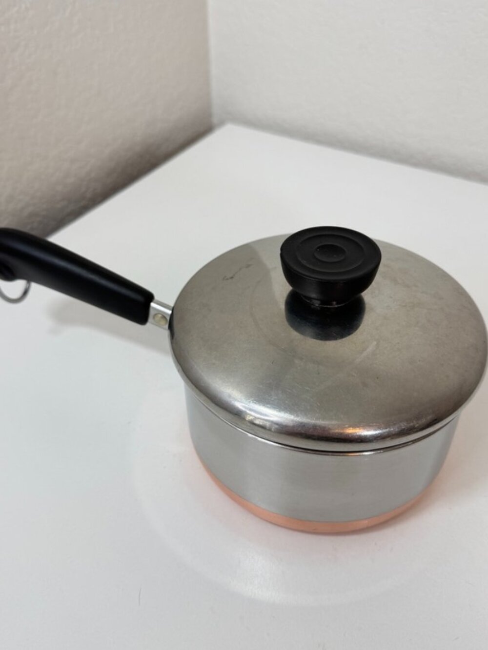 VTG Revere Ware 1 Qt -90f Saucepan Stainless Steel Copper Bottom 1801 USA w/ Lid